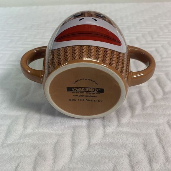 Galerie Candy SOCK MONKEY Double Handle Coffee Mug Collectible - Picture 3 of 5